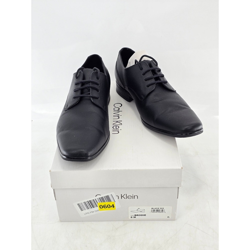 Calvin Klein Brodie Oxford Shoes Mens 8 Black Textured Faux Leather - Excellent